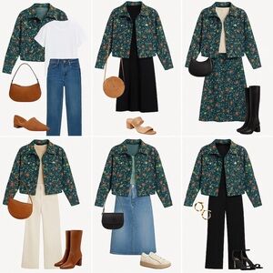 See U Soon Floral Style Jean Jacket Long Sleeve Shirt Floral Print New Size M